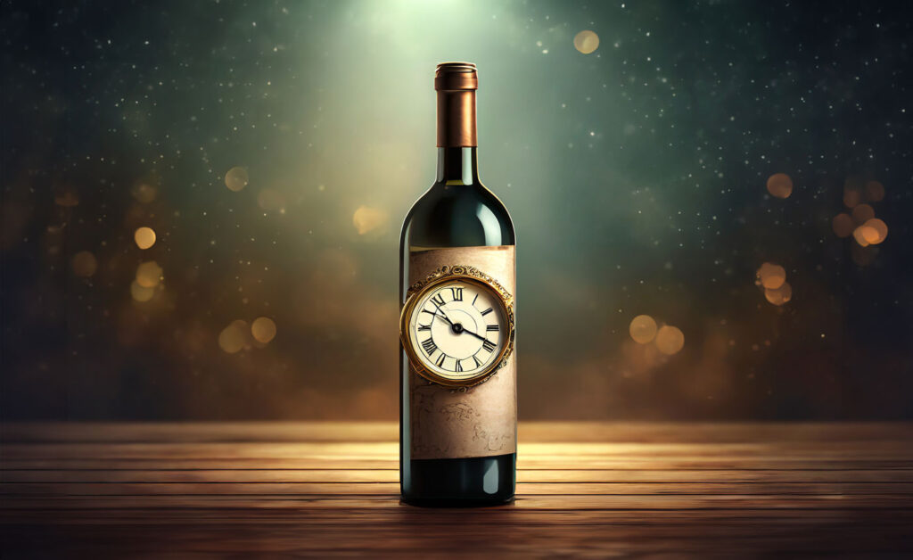 Wine bottle aging with clock face