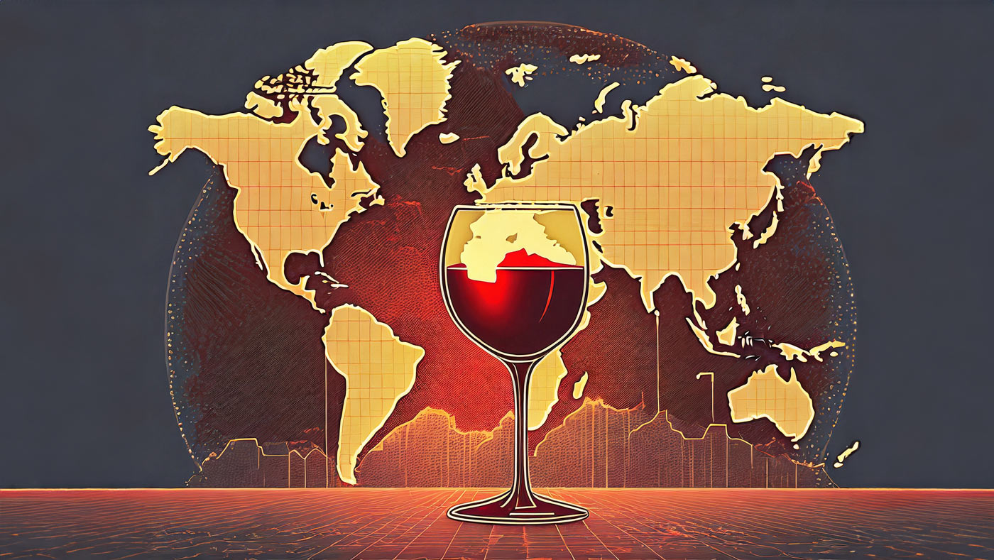 Wine glass and world map