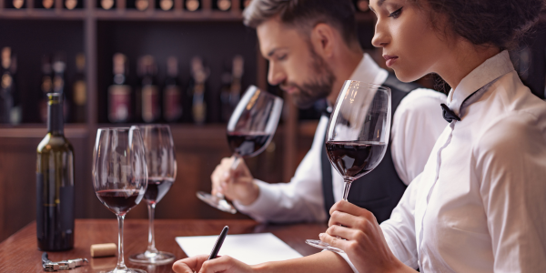 2024 Wine Industry outlook two sommeliers tasting wines in a wine room